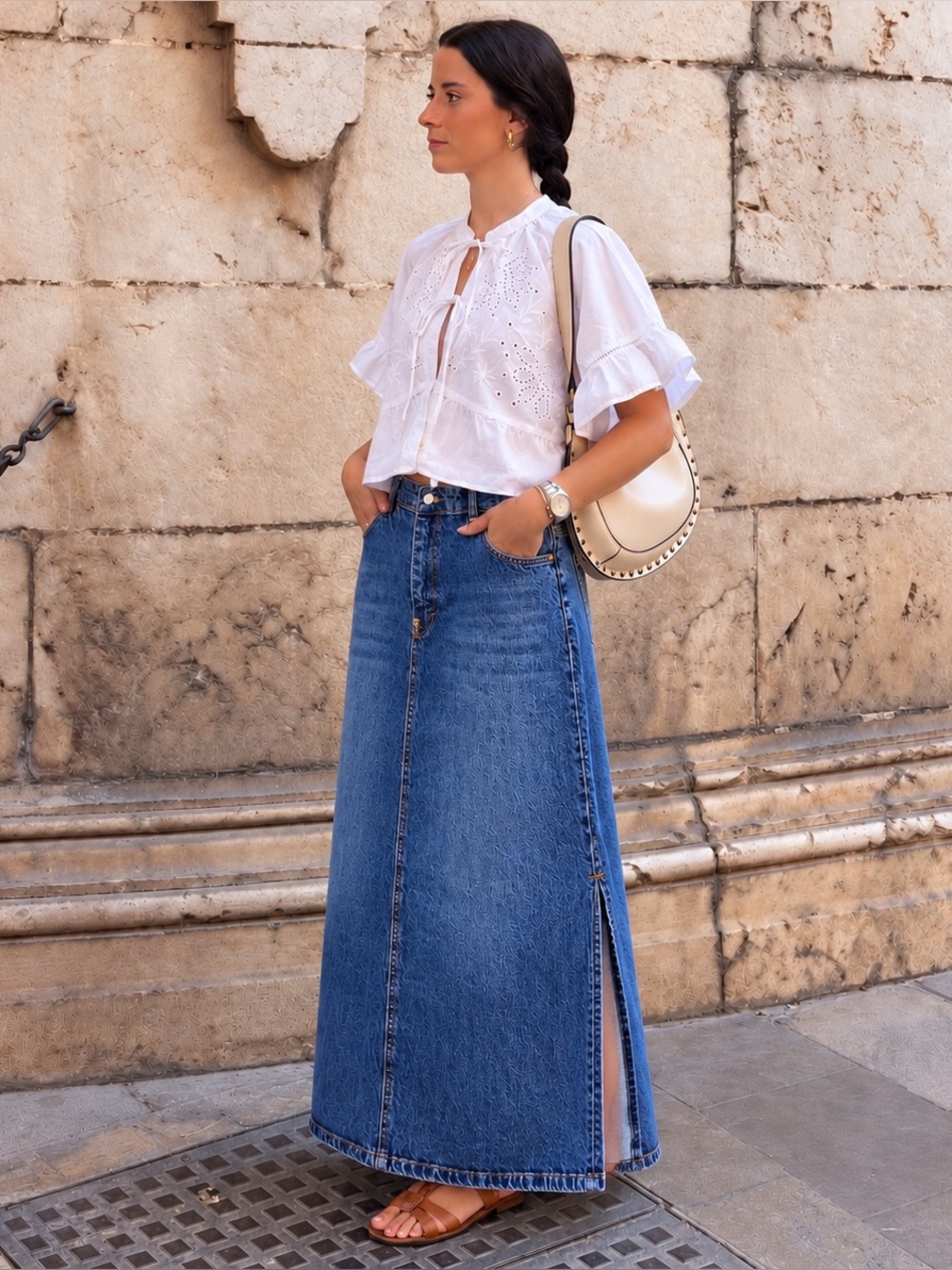 90s Y2K Inspired Denim Maxi Skirt XL Long Jean Skirt Western Boho